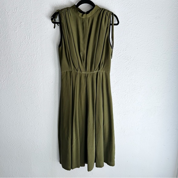 Rachel Comey Olive Green Silk Midi Dress Sz 4 High Neckline Sleeveless - Picture 2 of 10